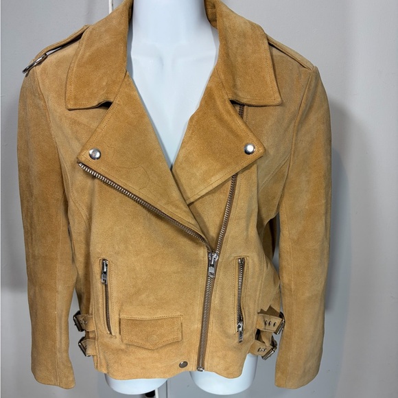 OAK Jackets & Blazers - Large OAK NYC Womens Genuine Leather Suede Moto Biker Jacket Tan Camel